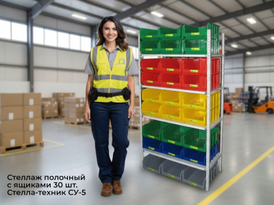 Стеллаж с полками и ящиками 30 шт. в комплекте Стелла-техник СУ-5. Изображение №2