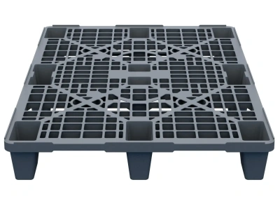 Пластиковый паллет iPlast 1200x800x150 мм (серый, усиленный, перфорированный, на 2 полозьях с бортиком). Изображение №6