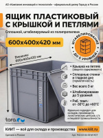 Купить пластиковый ящик 600x400x420 мм с крышкой и петлями. Полипропилен, штабелируемый до 5 шт., -30°C до +60°C, вес 3 кг. Продажа, доставка в Москве и по всей России — КИИТ.
