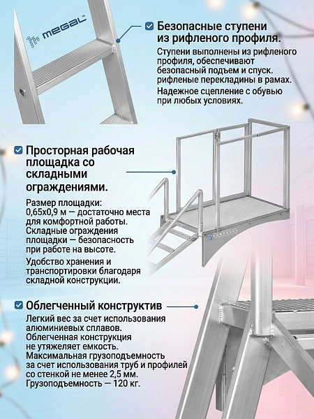 Лестница с площадкой MEGAL ЛПХТ | Для химстойкой емкости Ø2000 мм, алюминий
