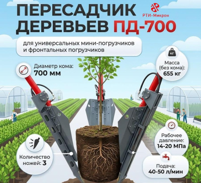 Пересадчик деревьев ПД-700 (3 лепестка, навесной на мини-погрузчик, фронтальный, диаметр кома 700 мм). Изображение №1