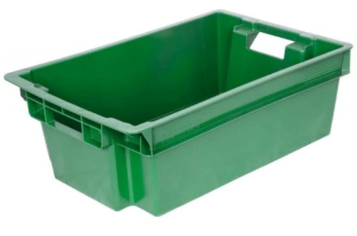 Ящик п/э мясной сплошной 600х400х200 зеленый, вес 1,6 кг. Изображение №1