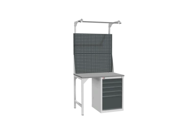 Слесарный верстак с тумбой ВЛ-К-100-07+Э3 | Оцинкованная столешница, 5 ящиков, экран 1240 мм. Изображение №1