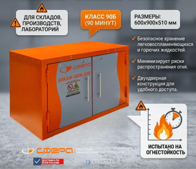Огнеупорный шкаф для хранения ЛВЖ Сфера ЛВЖ-2-600х900х510 (90Б, 90 минут). Изображение №1