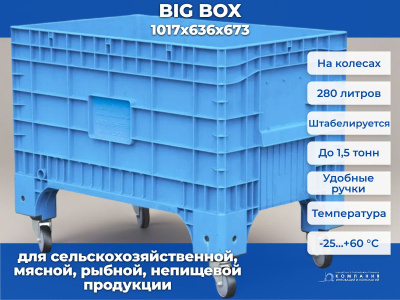 Большой передвижной контейнер на колесах Big Box 1017х636х673 голубой. Изображение №5