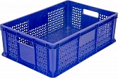 Пластиковый ящик 600х400х180 мм перфорированный с ручками синий морозостойкий