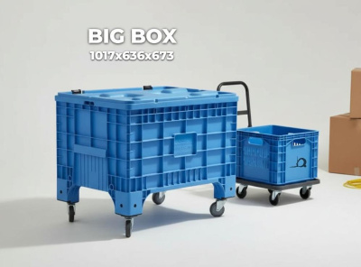 Крупногабаритный передвижной контейнер с крышкой на колесах Big Box 1017х636х673 голубой. Изображение №4