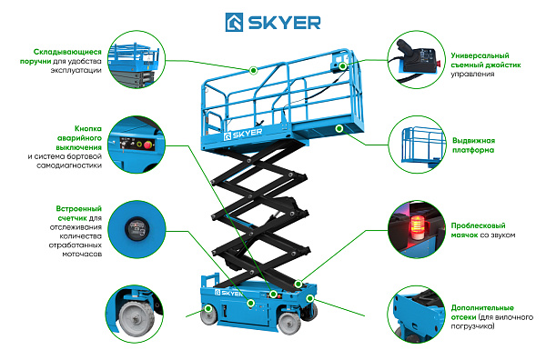 Самоходный ножничный подъемник SKYER PL1245 | 450 кг, рабочая высота 12 м, выдвижная платформа 900 мм