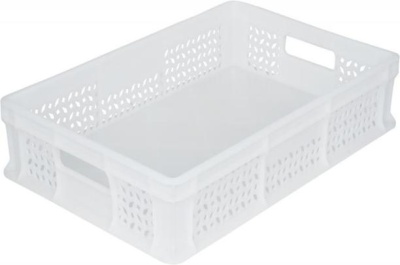 Пластиковый ящик 600х400х120 мм сплошное дно с ручками белый морозостойкий. Изображение №1