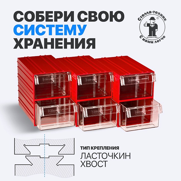 Фото выдвижной ящик стелла-техник с-2 (красный/прозрачный) на сайте www.kiit.ru в интернет-каталоге КИИТ ☎ +7(800) 707-07-45 Изображение №2