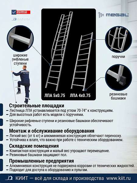 Фото лестница односекционная приставная алюминиевая megal лпа 6х0,75 на сайте www.kiit.ru в интернет-каталоге КИИТ ☎ +7(800) 707-07-45 Изображение №6