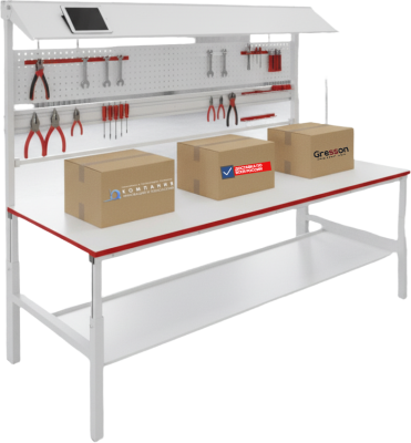 Упаковочный стол GRESSON КСУ-1800 (1800x700 мм, регулировка высоты, с верхней наклонной полкой). Изображение №1