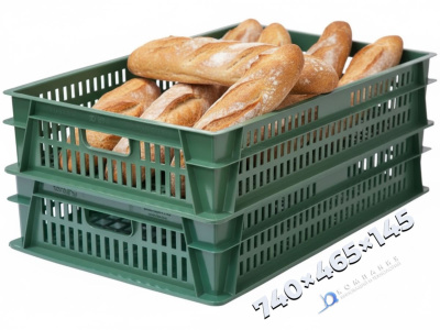 Хлебный перфорированный ящик 740х465х145 404-Т, объём 39, зелёный. Изображение №4