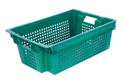 Ящик п/э 600х400х200 дно сплошн. стенки перф. зеленый, вес 1,5 кг. Изображение №1