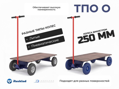 Тележка с поворотной осью RUSKLAD ТПО-О 600х1200 колеса пневматические 250 мм. Изображение №3