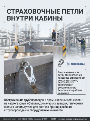 Подвесная алюминиевая люлька для подъема людей MEGAL ЛПА 4/1 с защитным демпфером сигнального цвета. Изображение №6