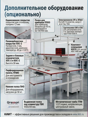 Промышленный островной стол GRESSON СПО (2 стола, 300 кг, ESD, регулировка 650-950 мм). Изображение №4