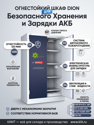 Огнестойкий шкаф DION 700 для хранения литий-ионных АКБ (огнестойкость 120 мин, 388 л, 2005×680×715 мм). Изображение №11