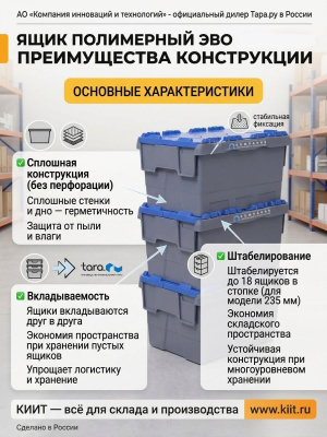 Ящик полимерный ЭВО 400x300x270 сплошной, арт. ЭВО 4327. Изображение №4