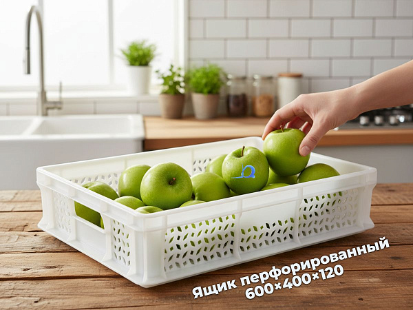 Фото пластиковый перфорированный ящик 600х400х120 мм с ручками белый морозостойкий на сайте www.kiit.ru в интернет-каталоге КИИТ ☎ +7(800) 707-07-45 Изображение №3