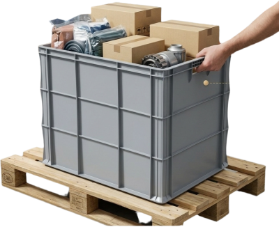 Ящик 600х400х510 с ручками SPK 4650 (полипропилен, серый). Изображение №1