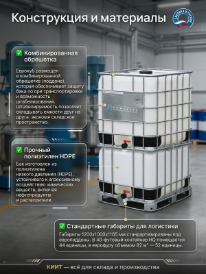 Пластиковый еврокуб с заземлением UC 1000ex (1000 л, для ЛВЖ, групп упаковки II и III, 77 кг). Изображение №3