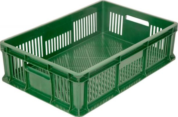 Фото пластиковый ящик 600х400х140 мм перфорированный с полузакрытой ручкой зеленый на сайте www.kiit.ru в интернет-каталоге КИИТ ☎ +7(800) 707-07-45