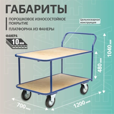 Тележка платформенная 2-х ярусная 700х1200 мм, металл, фанера КП-2-160-К. Изображение №1
