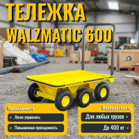 Тележка в строительных условиях: Walzmatic 600 перемещает строительные материалы на площадке. Проходимость по неровной поверхности.