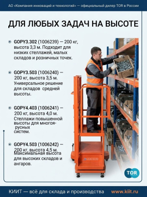 Сборщик заказов с электроподъемом TOR GOPY3.503 200 кг 3,5 м. Изображение №3