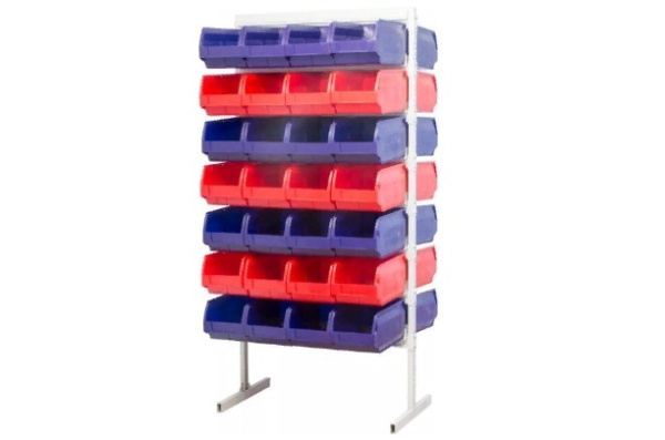 Фото стойка двухсторонняя 2000 стеллаж с ящиками 56 шт на сайте www.kiit.ru в интернет-каталоге КИИТ ☎ +7(800) 707-07-45