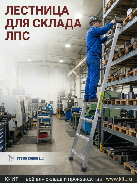 Фото лестница стеллажная алюминиевая megal  лпс-2,0 на сайте www.kiit.ru в интернет-каталоге КИИТ ☎ +7(800) 707-07-45