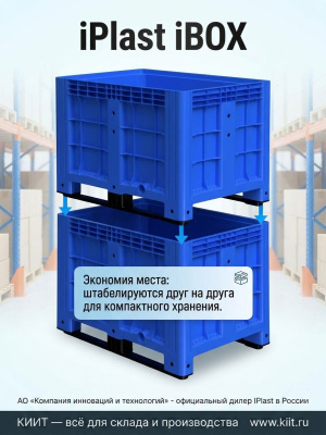 Большой контейнер на полозьях 1200x800x800 мм iPlast iBOX голубой (450 кг, 515 л, PE). Изображение №3
