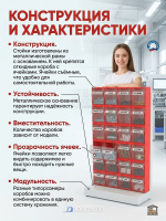 Стеллаж для мелких деталей с прозрачными ячейками СТЕЛЛА-ТЕХНИК, откидные короба, съёмные лотки