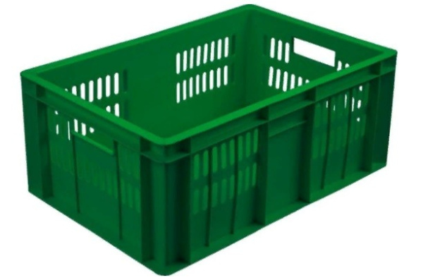 Фото ящик п/э 600х400х250 перф., сплошное дно зеленый на сайте www.kiit.ru в интернет-каталоге КИИТ ☎ +7(800) 707-07-45
