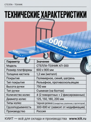 Тележка платформенная СТЕЛЛА-ТЕХНИК КП-300 125-И (600x900). Изображение №5