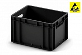 Антистатический пластиковый ящик 400х300х220 (EC-4322) э/п черный с усиленным дном