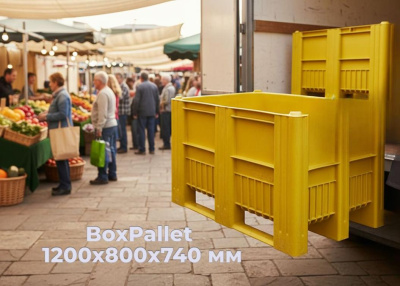 Большой контейнер на полозьях BoxPallet 1200х800х740 мм сплошной, арт. C-Box 1208 S (740) серый. Изображение №5