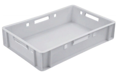 Ящик п/э мясной Е1 сплошной 600х400х120 белый морозостойкий. Изображение №1
