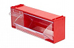 Пластиковый красный короб с 2 откидными прозрачными ящиками ячейками Стелла mini 102/2 (Россия) для хранения мелкоштучных изделий и мелких деталей на складе, производстве, в магазине