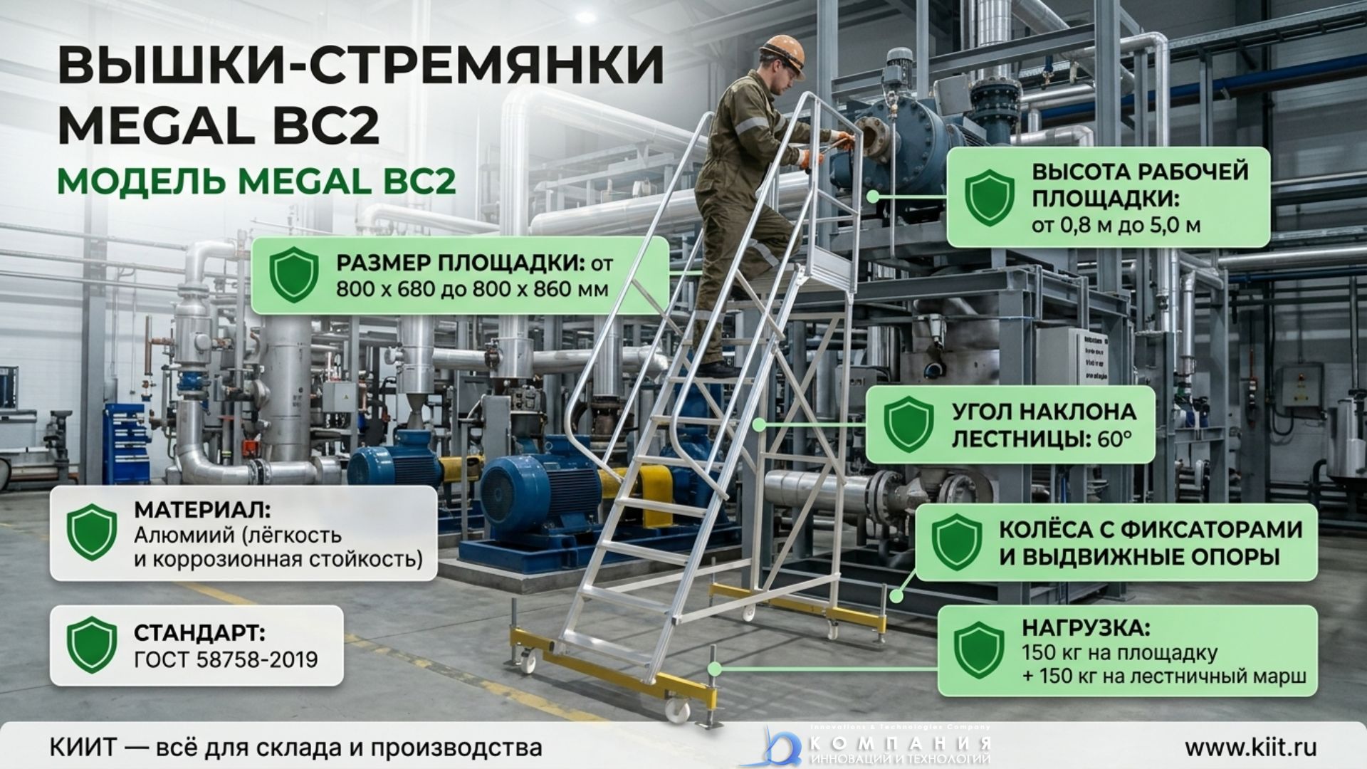 АО «Компания инноваций и технологий» (КИИТ) поставила для АО «Газпром шельфпроект» в Южно-Сахалинске четыре разборные вышки-стремянки MEGAL ВС2