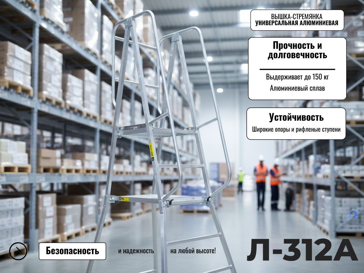 Передвижная алюминиевая лестница с площадкой MEGAL Л-312А купить в России с доставкой - КИИТ