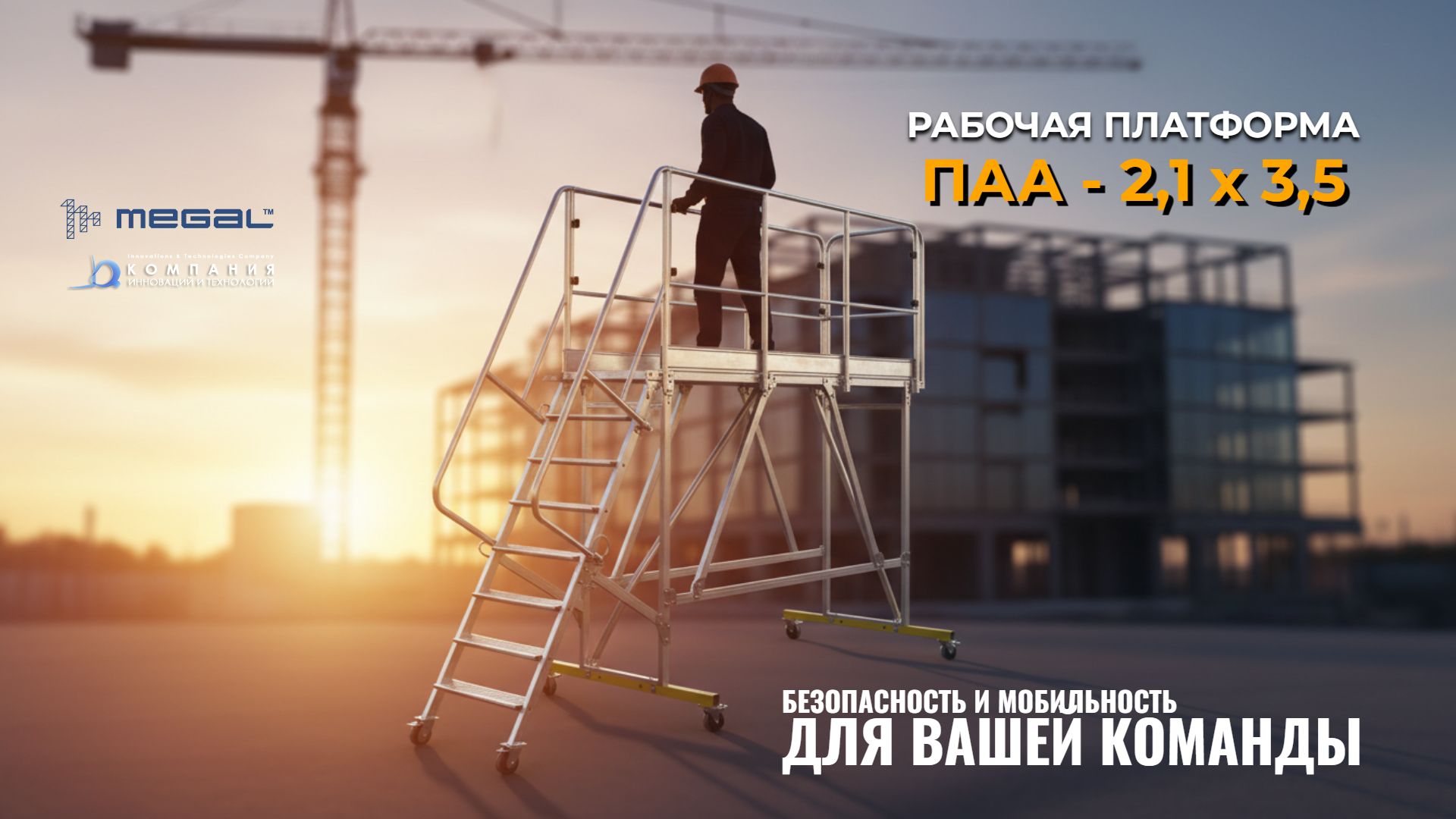 Передвижные алюминиевые рабочие площадки MEGAL для безопасной и эффективной работы на высоте - поставщик КИИТ