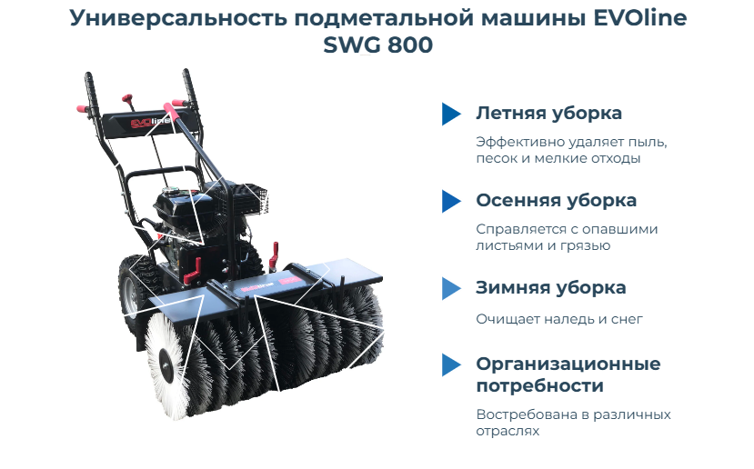 Подметальная машина EVOline SWG 800 является незаменимым помощником для поддержания чистоты на любых территориях в любое время года - продажа в ИИТ